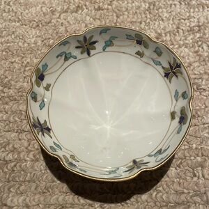Antique Nippon Mayo Bowl Hand Painted Blue Art Deco Floral Porcelain